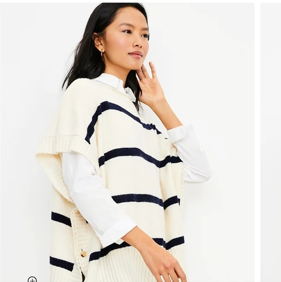 LOFT Striped Modern White & Black Poncho NWT size XS/S - Picture 2 of 4